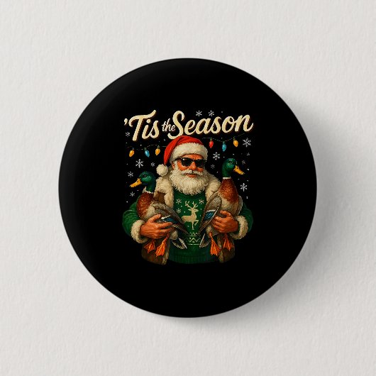 Tis The Season Cool Santa Duck Christmas Design  Ronde Button 5,7 Cm (Voorkant)