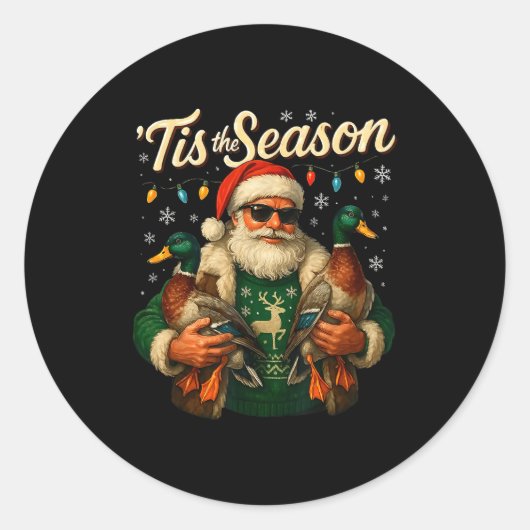 Tis The Season Cool Santa Duck Christmas Design  Ronde Sticker (Voorkant)