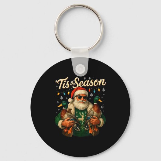 Tis The Season Cool Santa Duck Christmas Design  Sleutelhanger (Voorkant)
