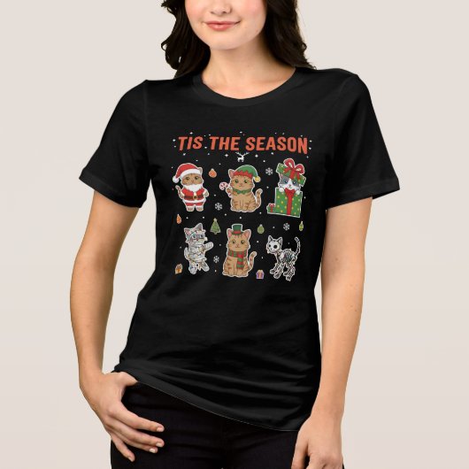 Tis The Season Cute Cat Squad Christmas Gift Tri-Blend Shirt (Voorkant)