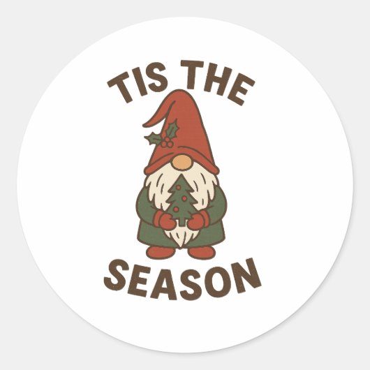 Tis The Season Gnome Christmas Ronde Sticker (Voorkant)