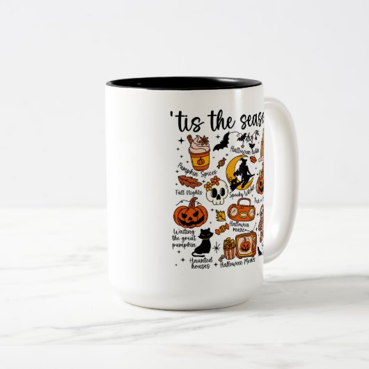 Tis the Season Halloween Doodles – Cute Spooky  Tweekleurige Koffiemok (Voorkant rechts)