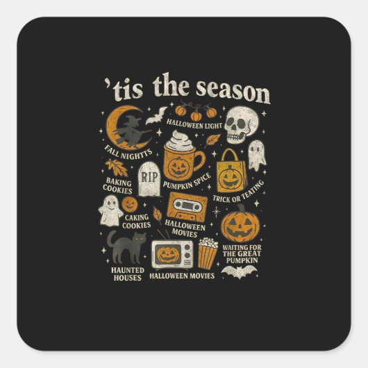 Tis The Season Halloween Icons Fall Design Vierkante Sticker (Voorkant)