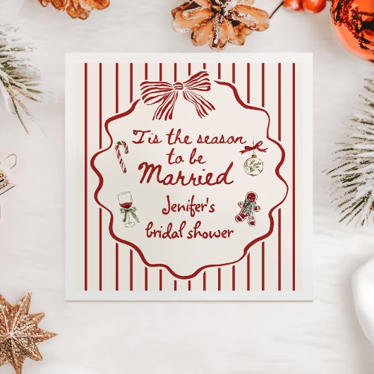 Tis The Season Hand Drawn Christmas Bridal Shower Servet