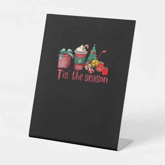 Tis The Season Hockey Christmas Coffee Santa Reclamebord Met Voetstuk (Voorkant)