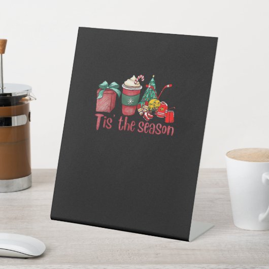 Tis The Season Hockey Christmas Coffee Santa Reclamebord Met Voetstuk (Insitu)