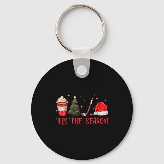 Tis The Season Hockey Coffee Xmas Tree Ice Hockey  Sleutelhanger (Voorkant)