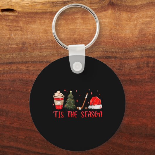 Tis The Season Hockey Coffee Xmas Tree Ice Hockey  Sleutelhanger (Voorkant)