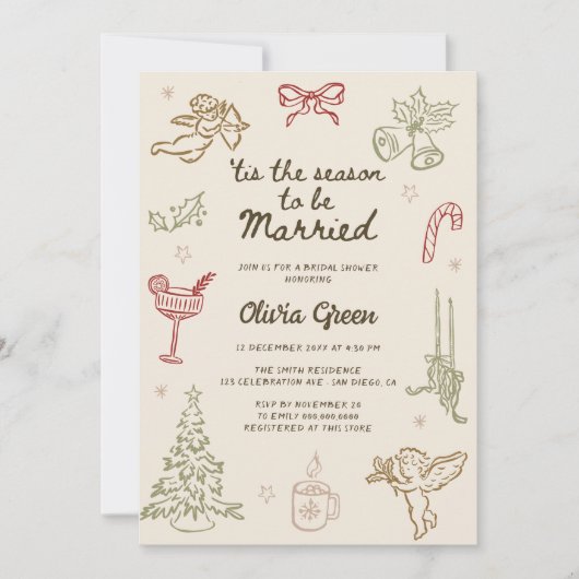 'Tis the Season Kerst Bruiloft Borrel Uitnodiging (Voorkant)