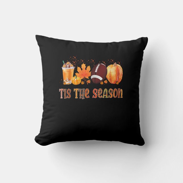 Tis The Season Leopard Pumpkin Football Halloween  Kussen (Voorkant)