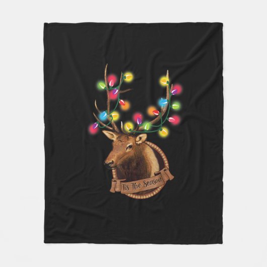 Tis The Season Mounted Reindeer With Christmas Lig Fleece Deken (Voorkant)