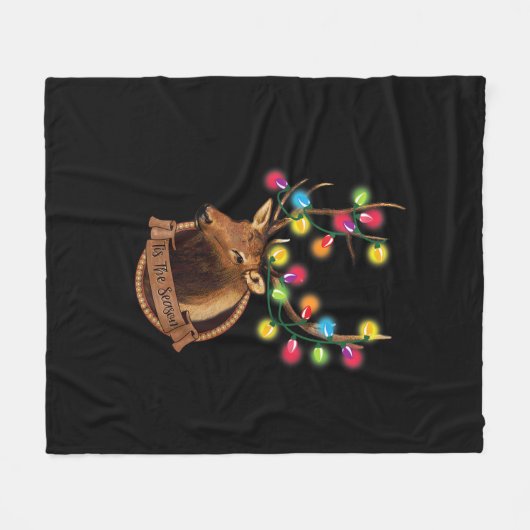 Tis The Season Mounted Reindeer With Christmas Lig Fleece Deken (Voorkant (Horizontaal))
