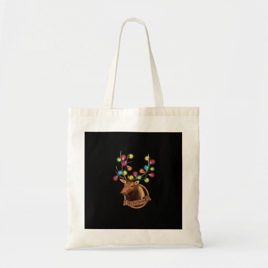 Tis The Season Mounted Reindeer With Christmas Lig Tote Bag (Voorkant)