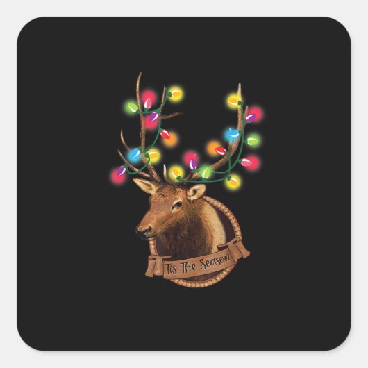 Tis The Season Mounted Reindeer With Christmas Lig Vierkante Sticker (Voorkant)