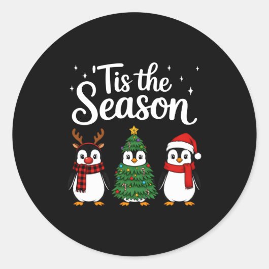 Tis The Season Penguin Christmas Santa Long Sleeve Ronde Sticker (Voorkant)