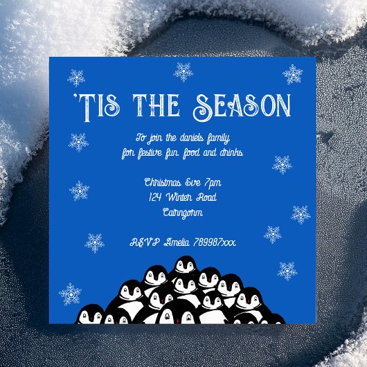'Tis the Season Pinguïn Kerstfeest Uitnodiging