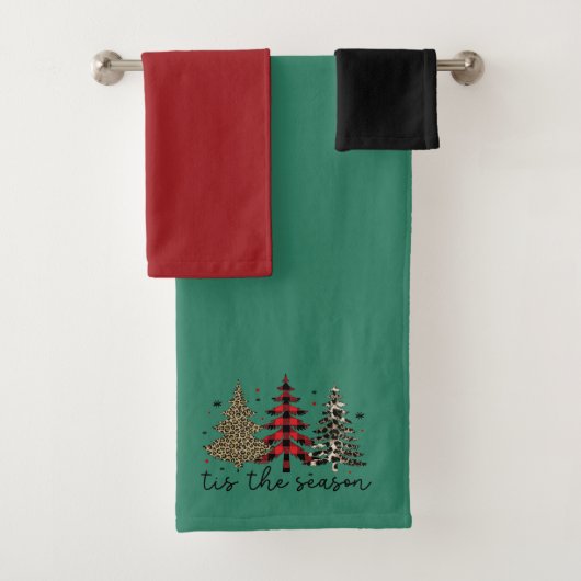"Tis the Season" Plaid Luipaard kerstbomen Bad Handdoek (Insitu)