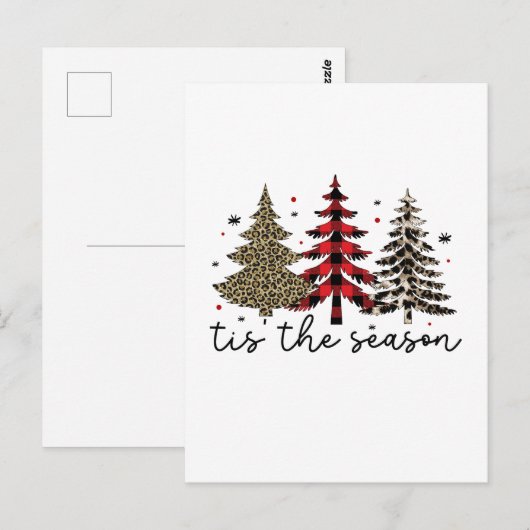 "Tis the Season" Plaid Luipaard kerstbomen Briefkaart (Voorkant / Achterkant)