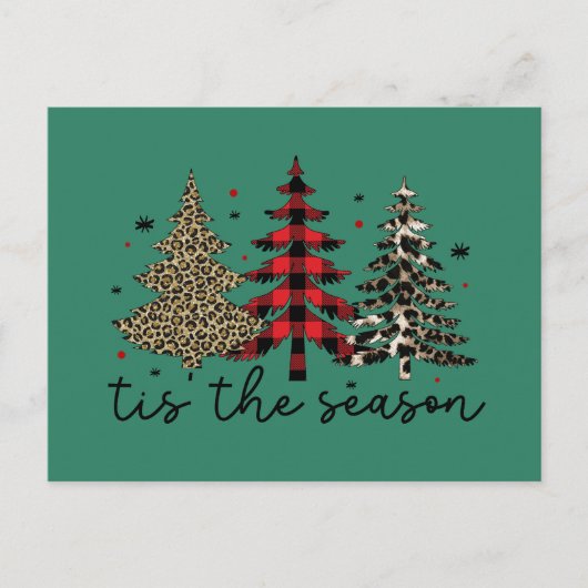 "Tis the Season" Plaid Luipaard kerstbomen Feestdagenkaart (Voorkant)