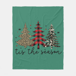 "Tis the Season" Plaid Luipaard kerstbomen Fleece Deken