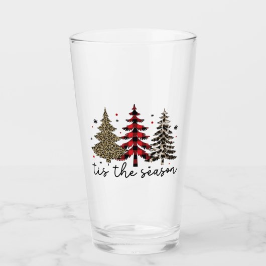 "Tis the Season" Plaid Luipaard kerstbomen Glas (Voorkant)