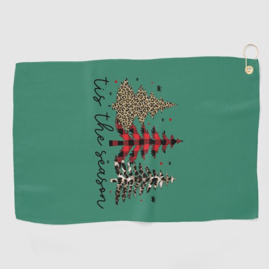 "Tis the Season" Plaid Luipaard kerstbomen Golfhanddoek (Horizontaal)