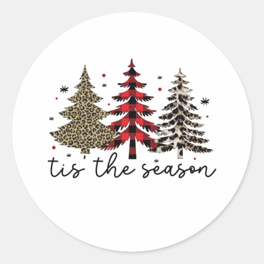 "Tis the Season" Plaid Luipaard kerstbomen Ronde Sticker (Voorkant)
