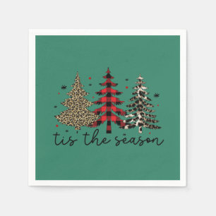 "Tis the Season" Plaid Luipaard kerstbomen Servet