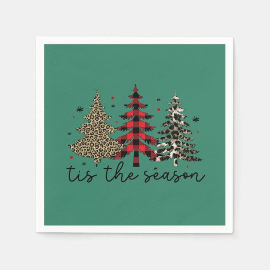 "Tis the Season" Plaid Luipaard kerstbomen Servet (Voorkant)