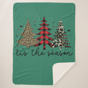 "Tis the Season" Plaid Luipaard kerstbomen Sherpa Deken