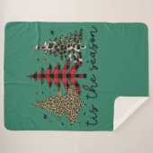 "Tis the Season" Plaid Luipaard kerstbomen Sherpa Deken (Voorkant (horizontaal))