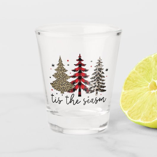 "Tis the Season" Plaid Luipaard kerstbomen Shot Glas (Voorkant)