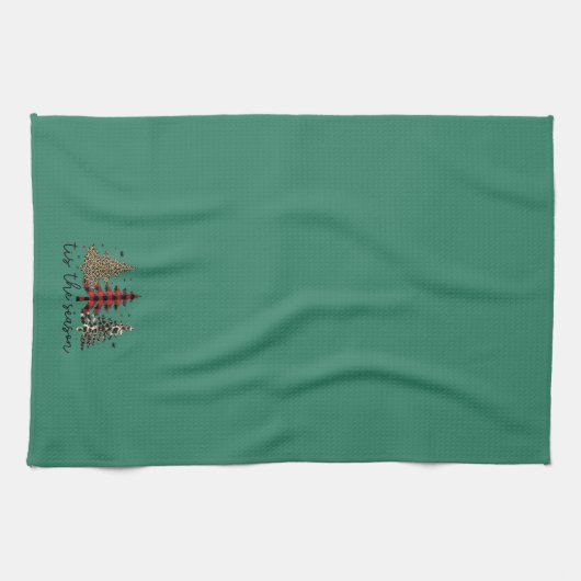 "Tis the Season" Plaid Luipaard kerstbomen Theedoek (Horizontaal)