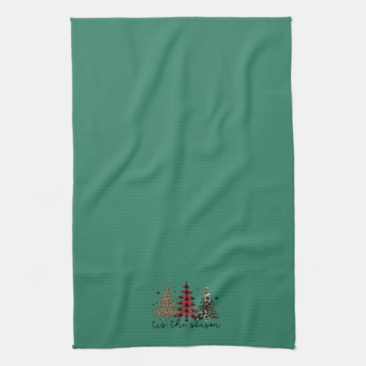 "Tis the Season" Plaid Luipaard kerstbomen Theedoek (Verticaal)