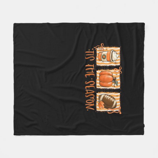 Tis The Season Pumpkin American Football Thanksgiv Fleece Deken (Voorkant (Horizontaal))