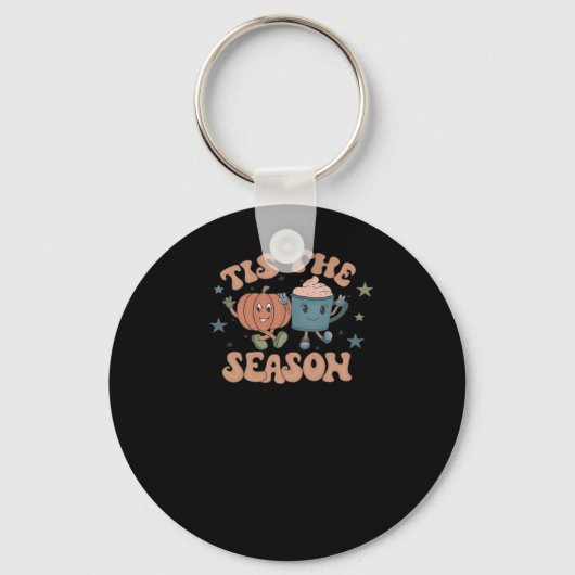 Tis The Season Pumpkin Fall Coffee Retro Sleutelhanger (Voorkant)