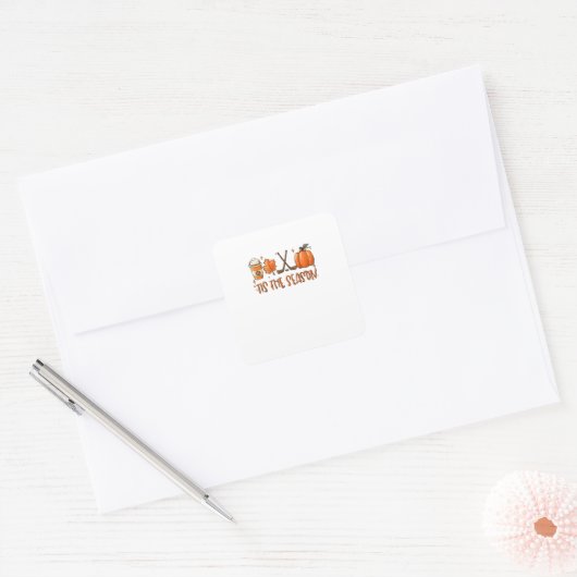 Tis The Season Pumpkin Latte Fall Leaves Thanksgiv Vierkante Sticker (Envelop)