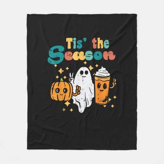 Tis The Season Pumpkin Latte Retro Halloween Fall Fleece Deken (Voorkant)