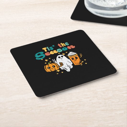 Tis The Season Pumpkin Latte Retro Halloween Fall Kartonnen Onderzetters (Schuin)
