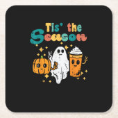Tis The Season Pumpkin Latte Retro Halloween Fall Kartonnen Onderzetters (Voorkant)