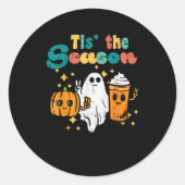 Tis The Season Pumpkin Latte Retro Halloween Fall Ronde Sticker (Voorkant)
