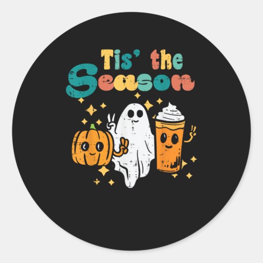 Tis The Season Pumpkin Latte Retro Halloween Fall Ronde Sticker (Voorkant)