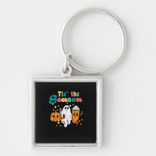 Tis The Season Pumpkin Latte Retro Halloween Fall Sleutelhanger (Voorkant)