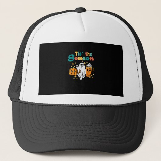 Tis The Season Pumpkin Latte Retro Halloween Fall Trucker Pet (Voorkant)
