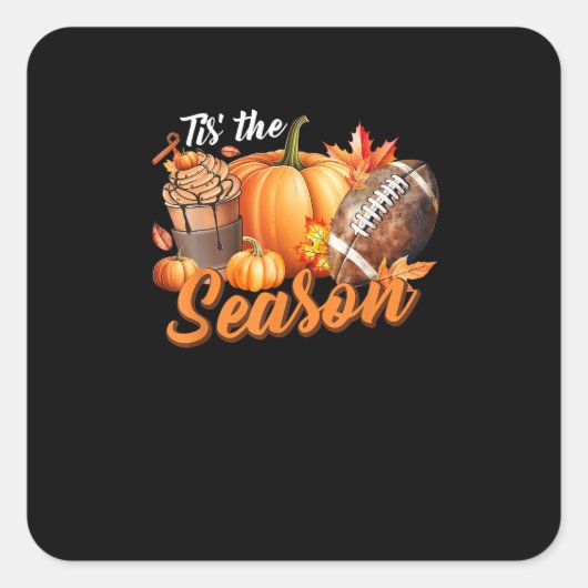 Tis The Season Pumpkin Leaf Latte Fall Thanksgivin Vierkante Sticker (Voorkant)