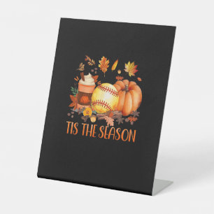 Tis The Season Pumpkin Leaf Latte Herfst Softbal Reclamebord Met Voetstuk