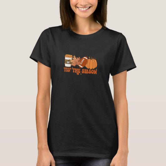Tis The Season Pumpkin Leaf Thanksgiving Football  T-shirt (Voorkant)