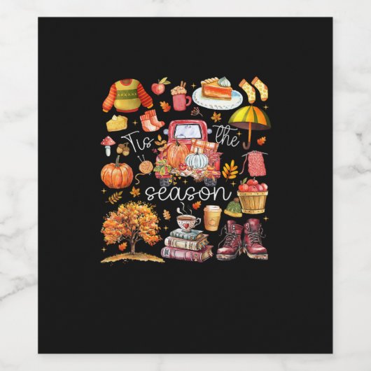 Tis The Season Pumpkin Leaves Autumn Wijn Etiket (Enkel label)