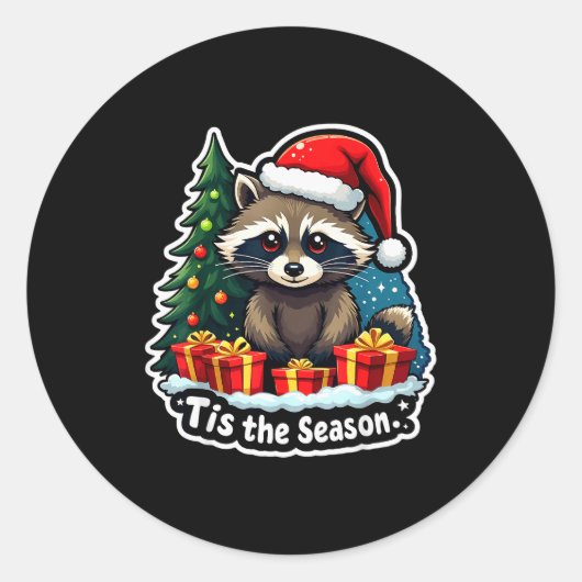 Tis The Season Racoon Christmas Tree Festive Xmas  Ronde Sticker (Voorkant)