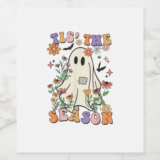 Tis The Season Retro Halloween Party Funny Trendy Wijn Etiket (Enkel label)
